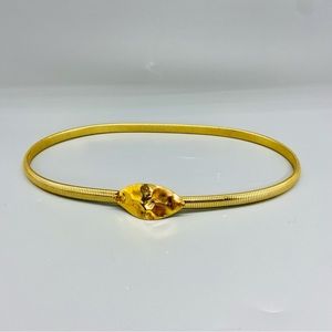 Vintage Gold Toned Elastic Belt with Leaf Accent Belt Buckle Seventies Disco